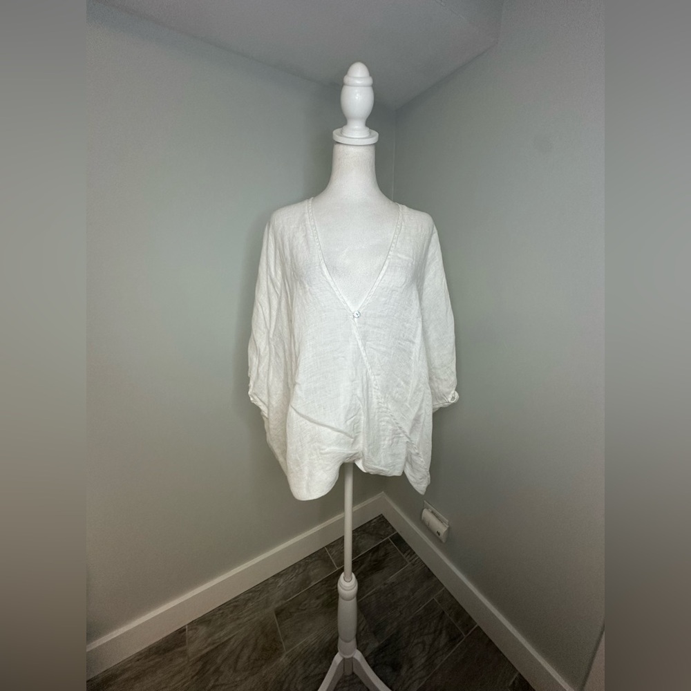 J. Jill  Elements 100% Linen Pullover White Relaxed Fit Lagenlook Top Size S - L - Picture 3 of 13